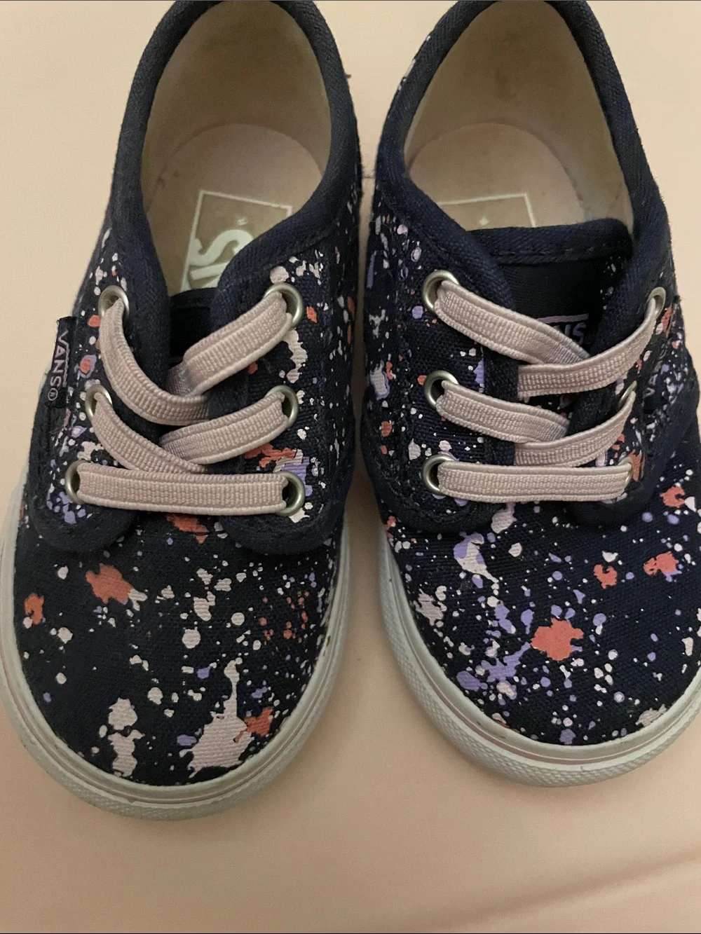 Vans Baby Navy Canvas Sneakers with Pink Splatter